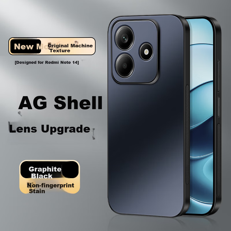 Shangsu Compatible with Redmi Note14 Phone Case, Xiaomi Note14 Protective Cover, AG Frosted Lens Full Protection Soft Shell, Shockproof, Simple Business Style for Women And Men, Graphite Black Outer Case