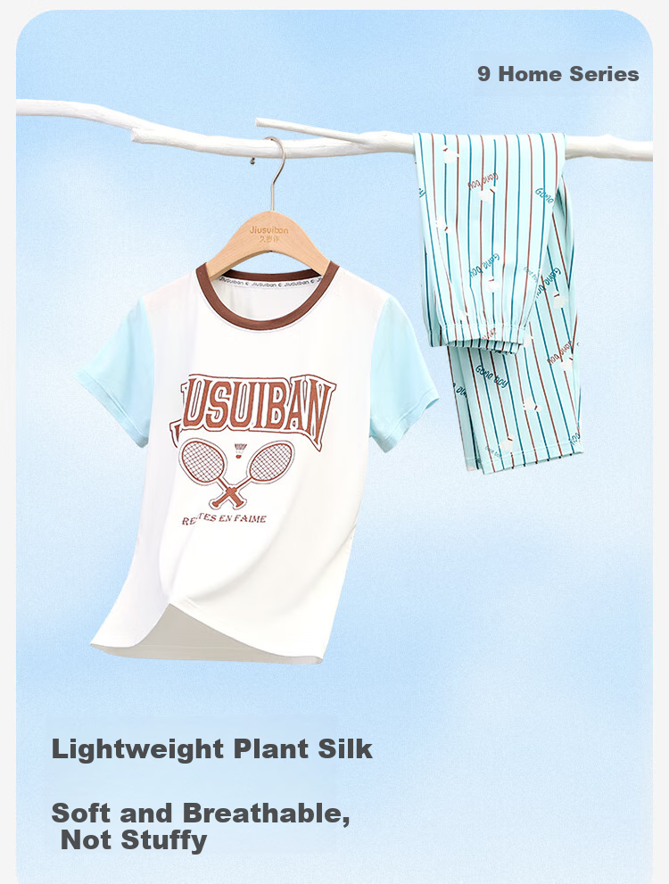 Jiusuiban Children's Pajamas for Boys, Spring And Autumn Thin Style, Comfortable Elastic Loungewear, Medium to Large Size Boys' Short-Sleeve Long Pants Set, 510081D 1