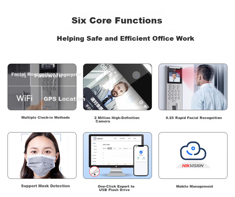 HIKVISION Attendance Machine And Access Control All-In WiFi Version, 2.4-Inch Facial Recognition And Fingerprint Smart Clock-In Device, Mask Detection, White Light Fill-In D14 PLUS 2