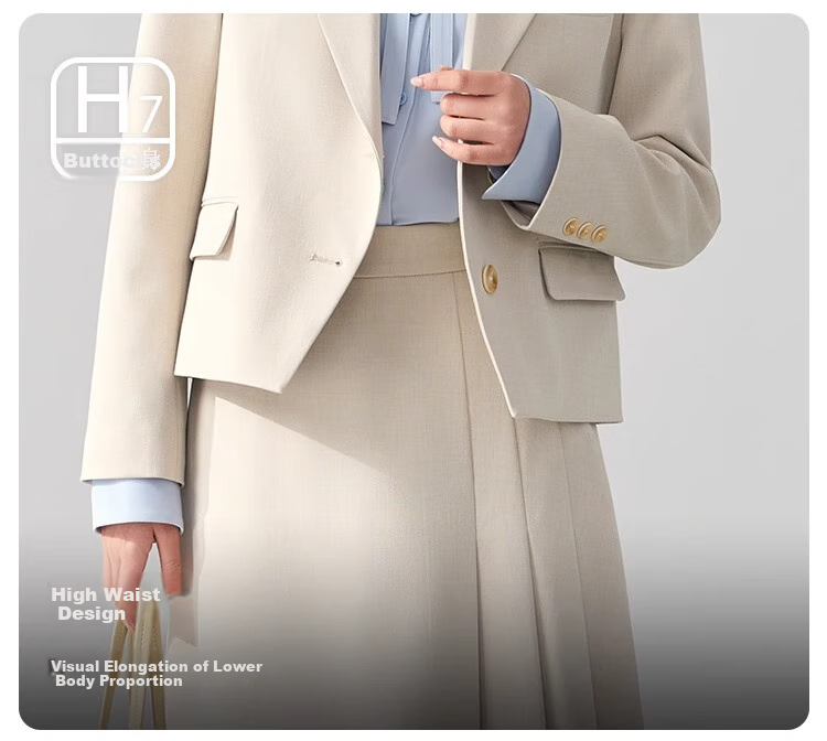 Bodexiaojie Beige Interview Suit Jacket for Women, Professional Commute Formal Wear, Lightweight Office Suit for Petite Figures 10