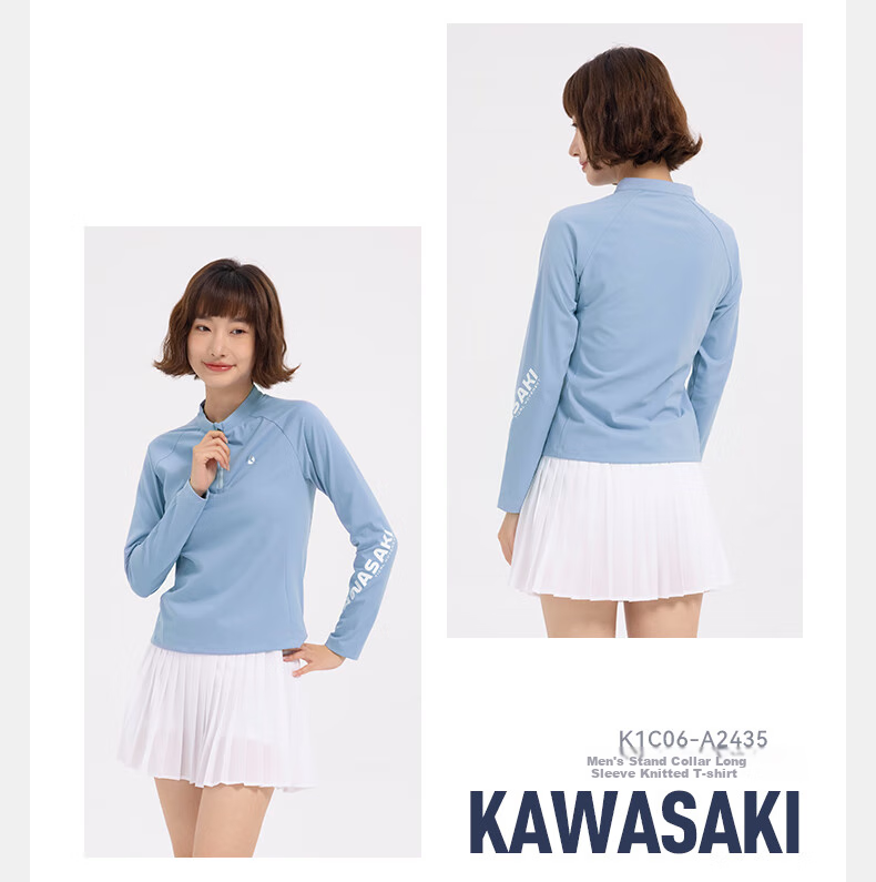 KAWASAKI Badminton Shirt for Men, Long-Sleeve Sports Top, Knitted T-Shirt A1435, Navy Blue, XL 6