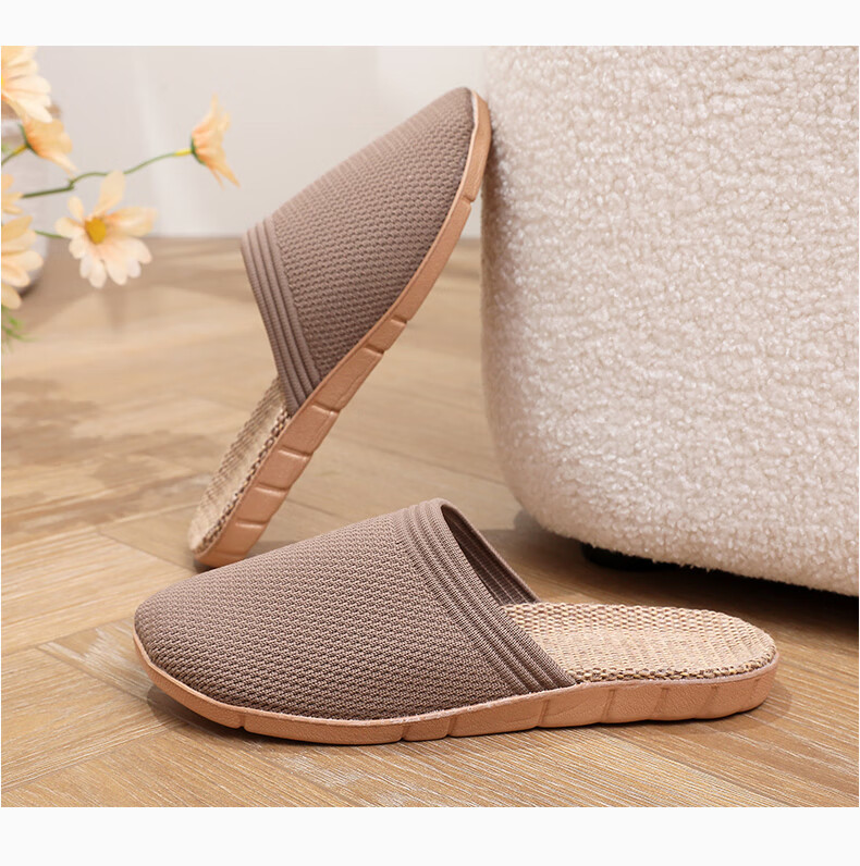 GUOLUOFEI Japanese-Style Spring And Autumn Linen Slippers Summer Unisex Home Non-Slip Indoor Cotton Linen Floor Sandals for Couples Coffee Color Size 35-36 2