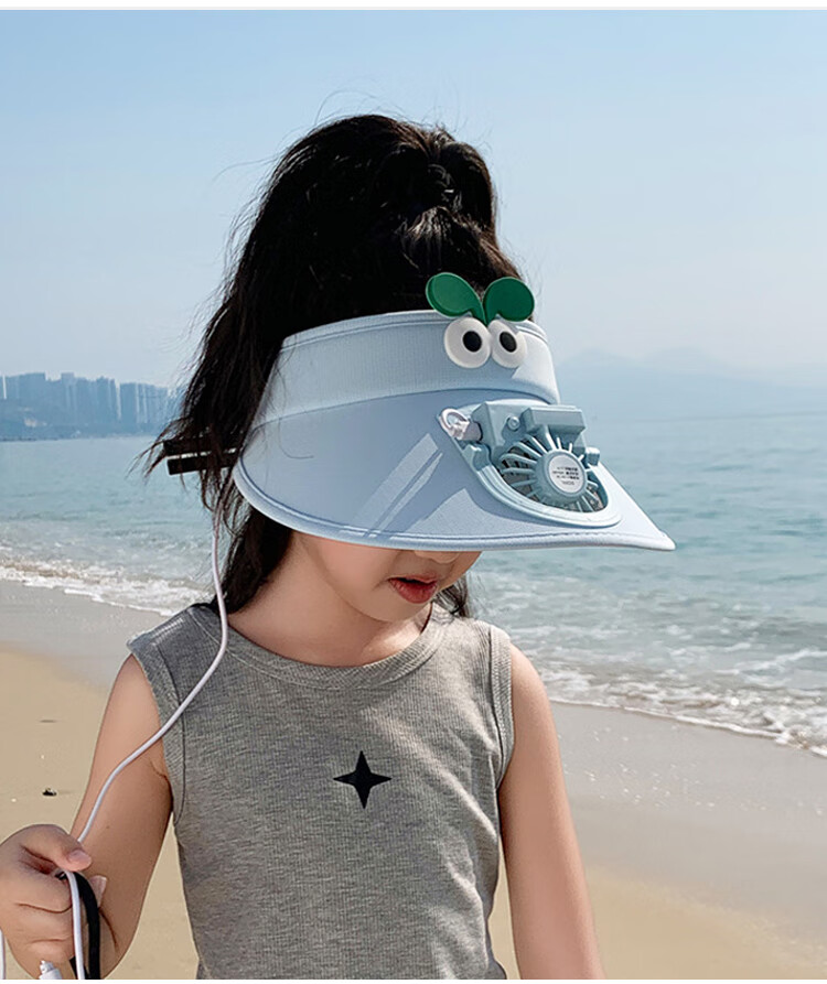 GLO-STORY Children's Hat Summer Boys And Girls Outdoor Wide Brim Sun Protection Visor Hat Cartoon Cute with Fan Sunshade Hat 12