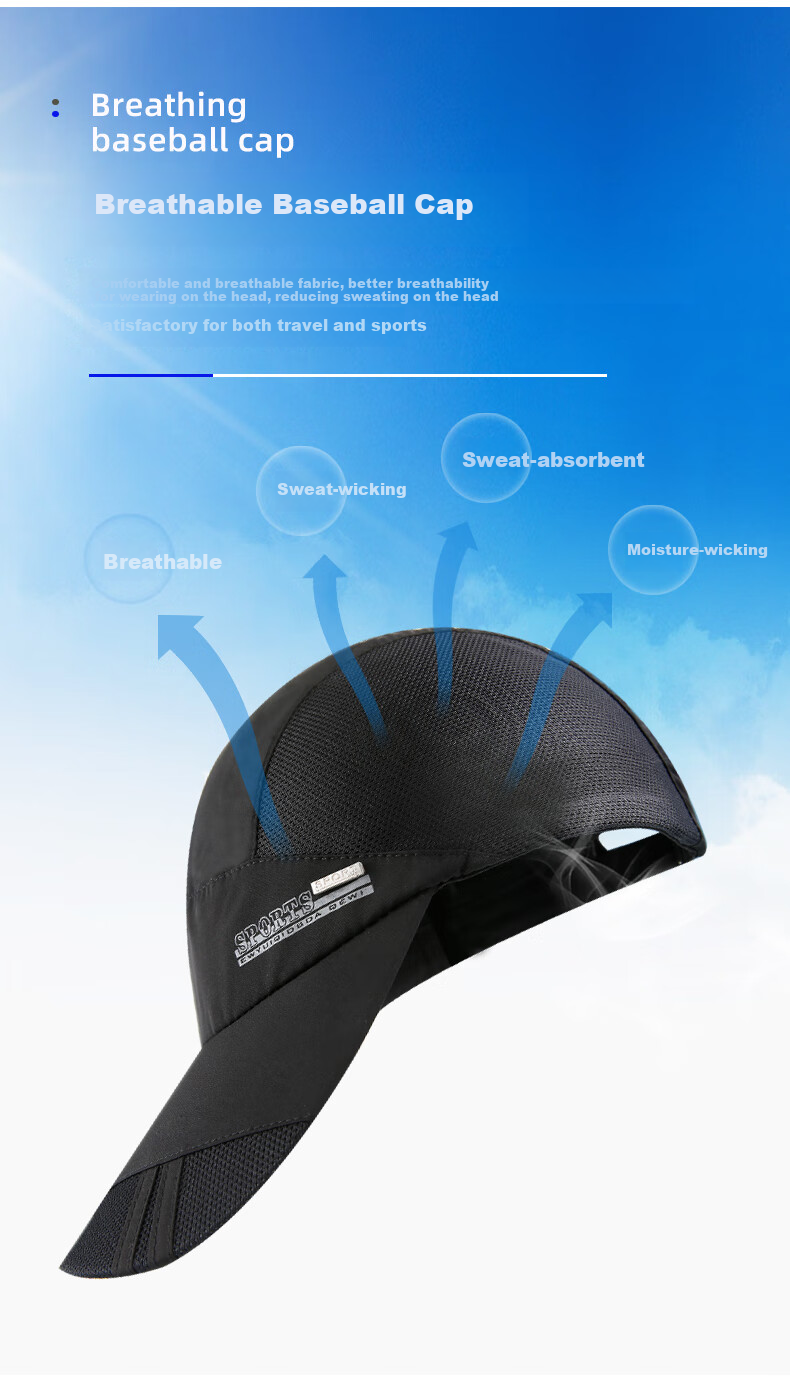 GRGN Men's Baseball Cap, Mesh Quick-Dry Breathable Visor Hat, Outdoor Casual Hiking Sun Protection Cap 3