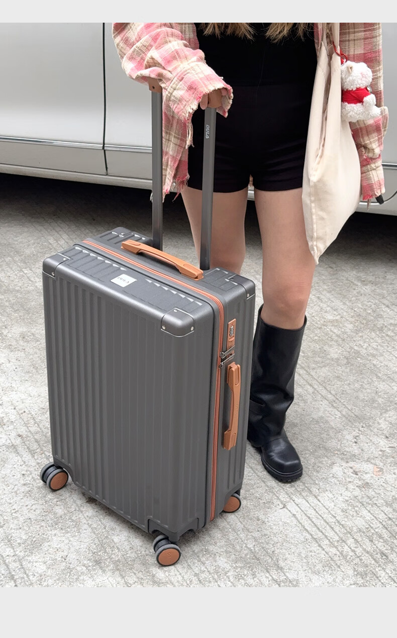 DULA Luggage High-Quality Suitcase with Cup Holder, Multifunctional Trolley Case for Men And Women, Travel Suitcase with Password Lock, Trendy Black Rose 26-Inch 8