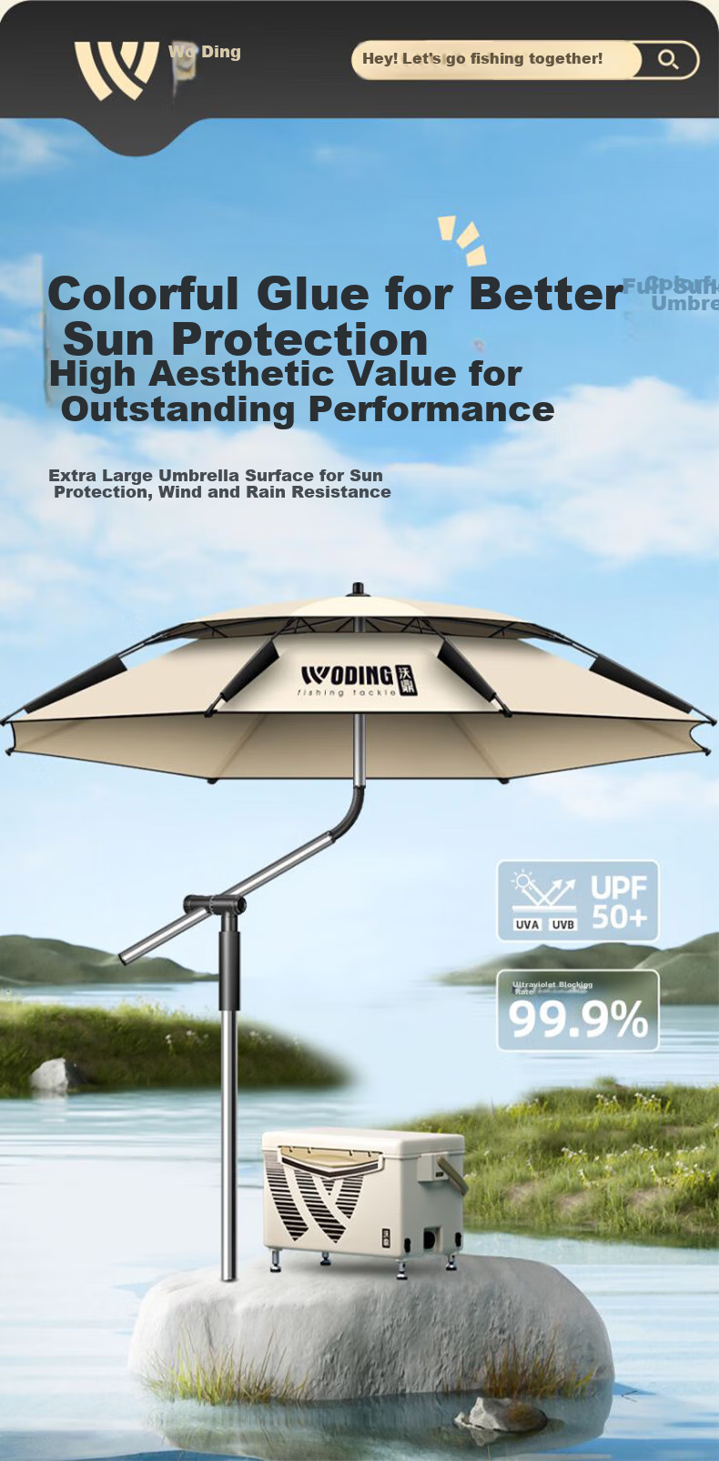 Woding Fishing Umbrella, New Colorful Glue Fishing Sunshade, Outdoor Camping Large Size Reinforced Thickened Cane Umbrella, Rain Umbrella, Platform Fishing Umbrella 2