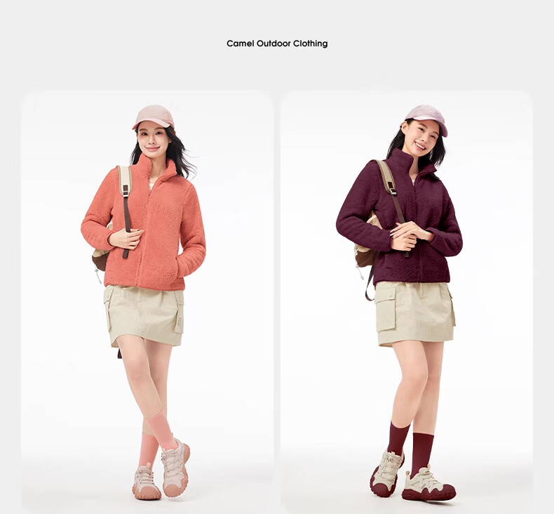 CAMEL Outdoor Fleece Jacket Long Sleeve Thickened Fleece Stand Collar Zip-up Fleece Coat Cold-resistant Jacket 5175A Light Frost White M 15