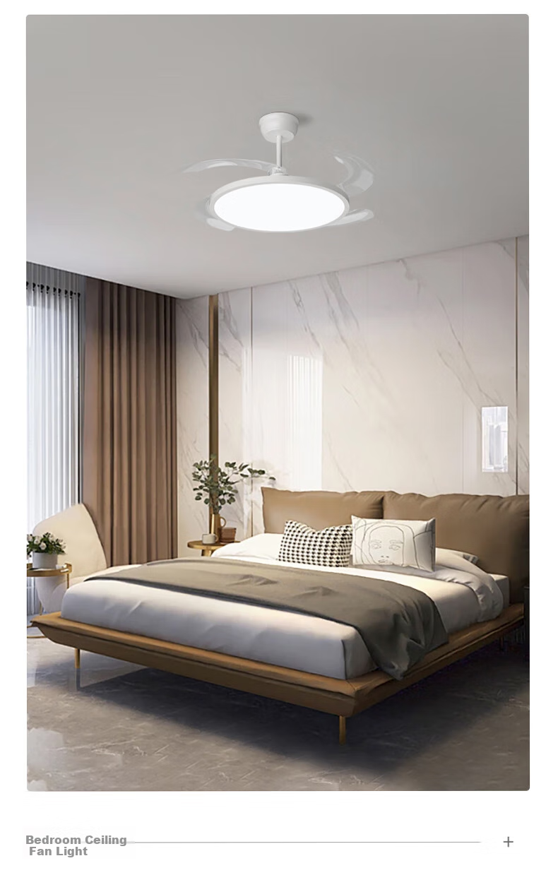 Dengling LED Invisible Retractable Blade Ceiling Fan Chandelier with US Cree Eye-Care Light for Dining Room Kitchen Bedroom Integrated 13