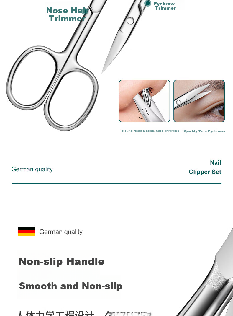 Haifeinuo Nail Clipper Set Tools Including Nail Clippers, Tweezers, Ear Pick, Nail File, Nose Hair Trimmer, 11-Piece Set 11