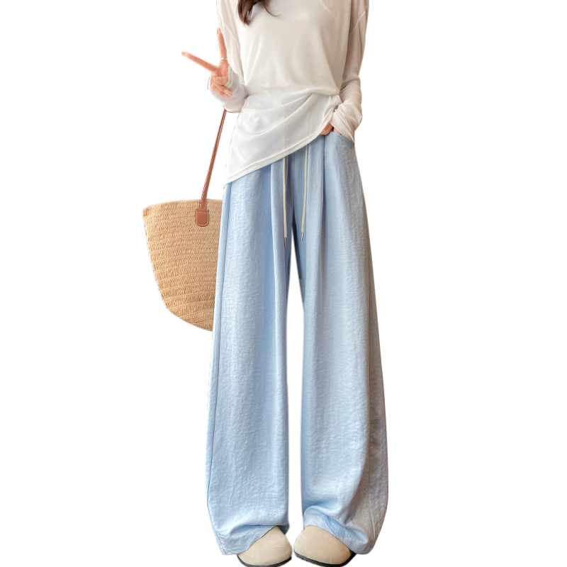 LangSha Lazy Wide-Leg Pants for Women, Spring/summer 2025, Milk Foam Yamamoto Pants, High-Waisted Draping Casual Loose Straight-Leg Trousers for Wome