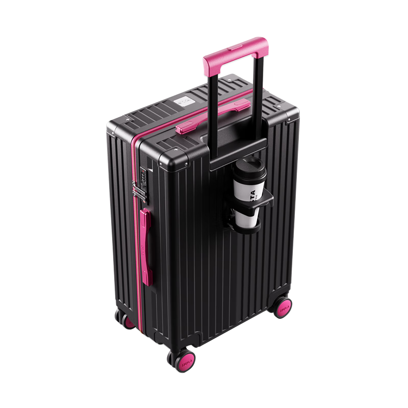 DULA Luggage High-Quality Suitcase with Cup Holder, Multifunctional Trolley Case for Men And Women, Travel Suitcase with Password Lock, Trendy Black Rose 24-Inch