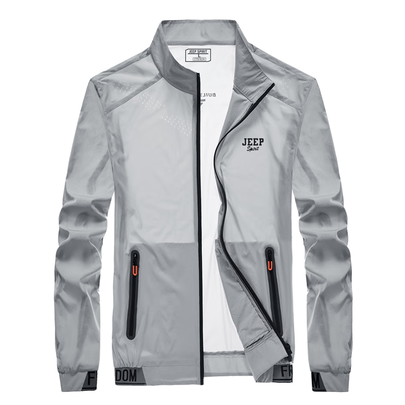 JEEP SPIRIT Men's Sun Protection Jacket, Lightweight Spring And Summer Sun Protection Coat, Outdoor Skin-Friendly Clothing, Gray, Size L