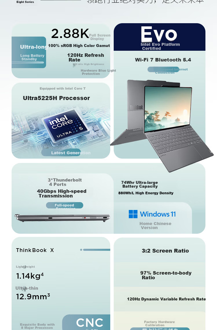ThinkPad [Subsidy 15%], Lenovo Laptop ThinkBook X, Core Ultra5, 13.5-Inch, 32GB RAM, 1TB Storage, 2.8K AI High Refresh Rate Screen, for Office Use 6