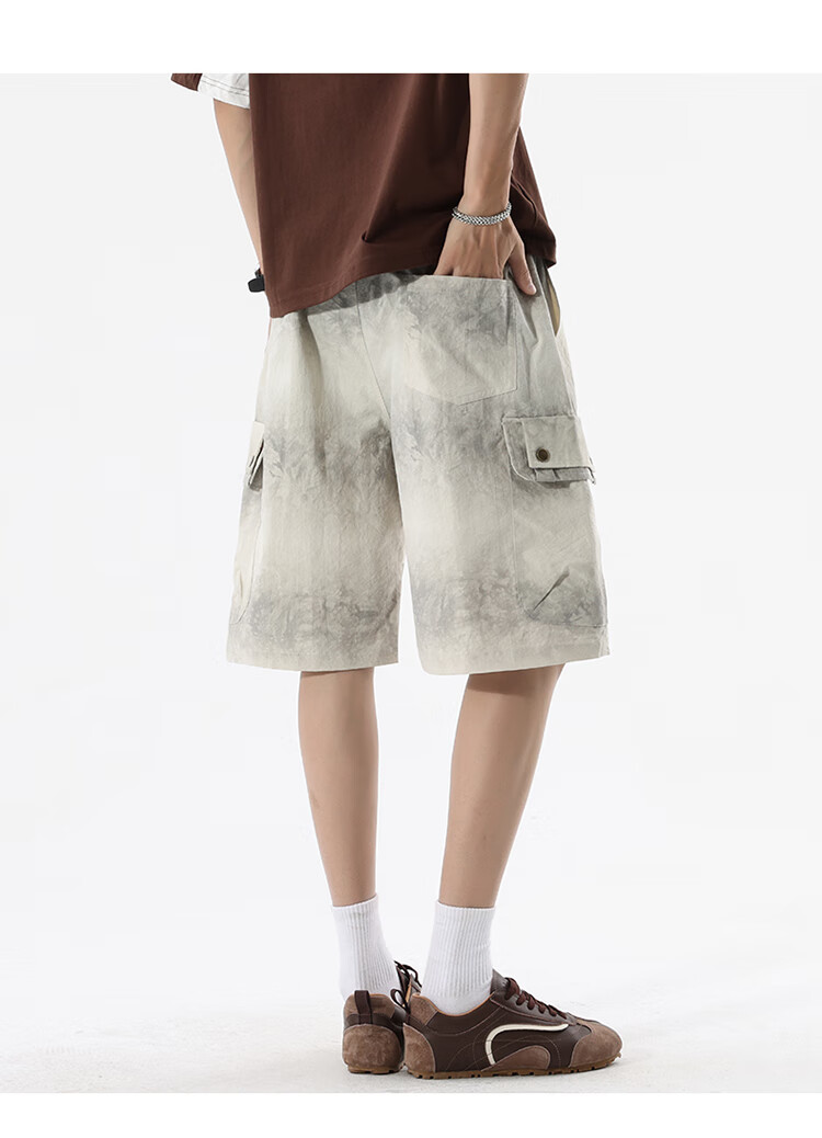 CLOR American-Style Casual Cargo Shorts, Summer Loose-Fit Five-Point Pants, Tie-Dye Sports Ice Silk Pants, MLS02, Dull Gray, Size L 13