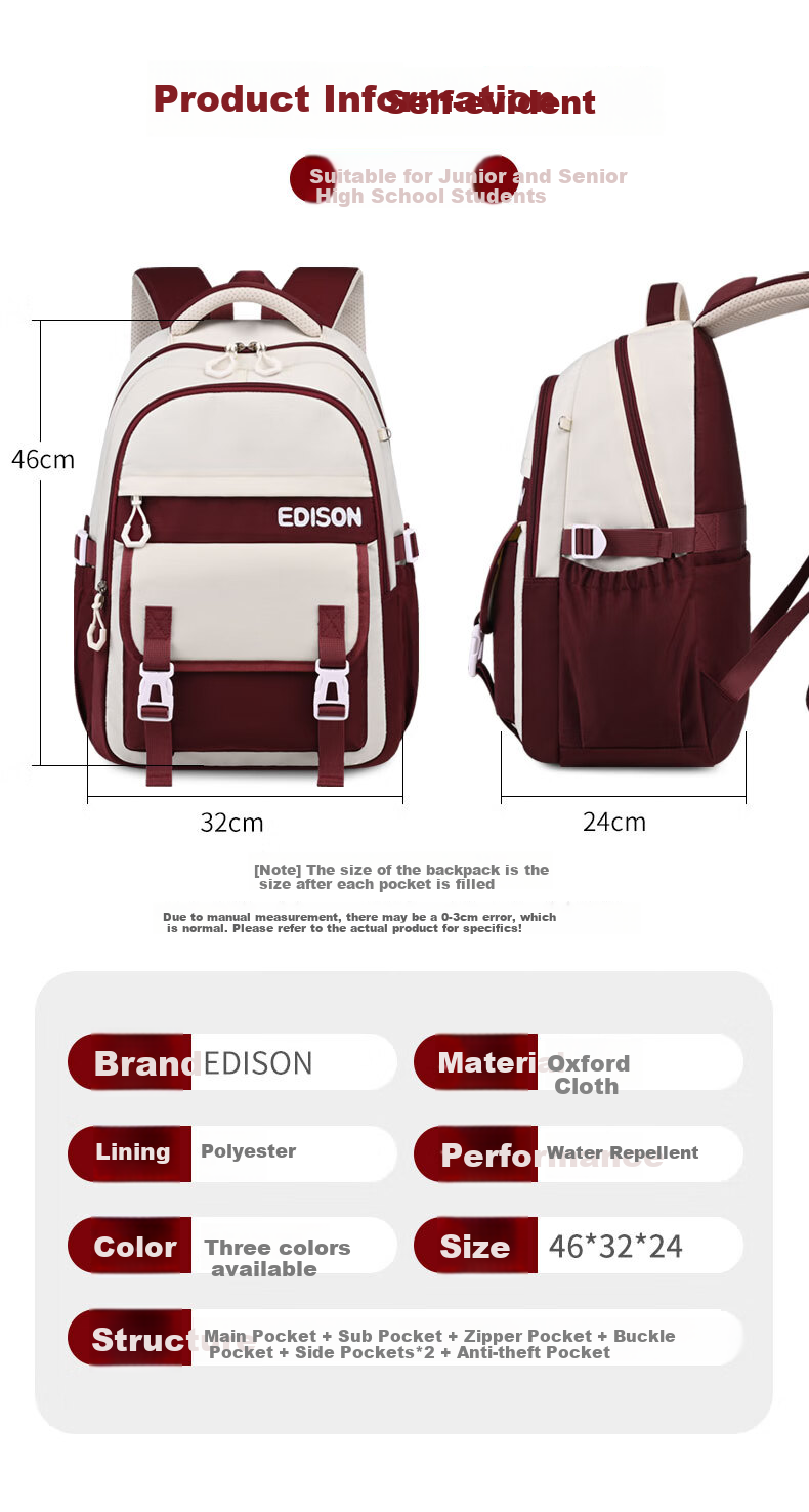 Edison Inventor Middle School Student Backpack for Junior High And High School Students, Lightweight Spine Protection Backpack for Boys And Girls, Stylish Design K013-2 Khaki 3