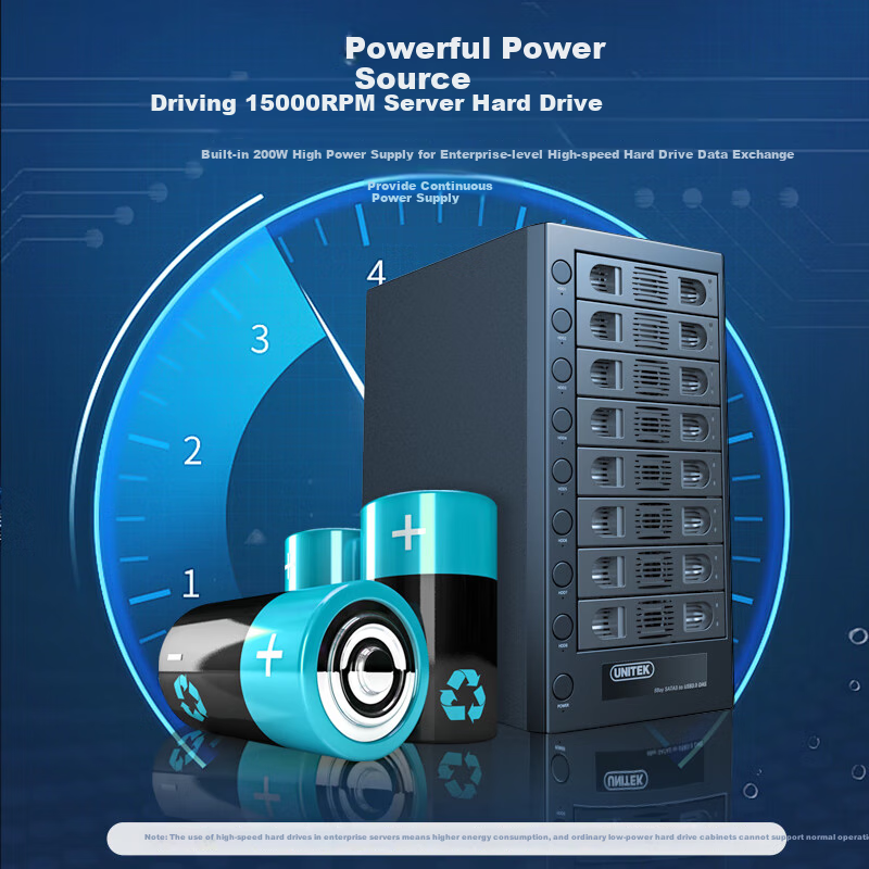 UNITEK Корпус для жестких дисков, 8 отсеков, для 2.5/3.5-дюймовых SSD и HDD, внешний накопитель для компьютеров
