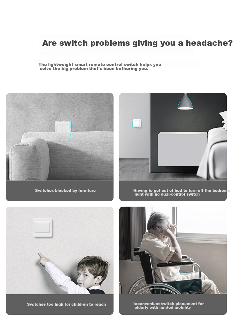 BULL Switch Panel, Wireless Remote Control Switch, Two-Position Switch, Smart Switch with Adhesive Backing, Q214 White, Self-Adhesive 3