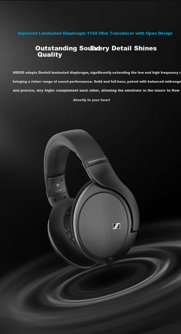 Sennheiser HD550 Wired Headphones, Open-Back HiFi Headphones, Over-Ear High-Fidelity Music And Gaming Headphones, Gift 3