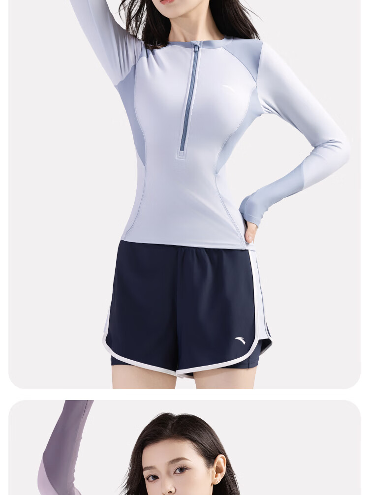ANTA Slim Waist Swimsuit for Women, New Two-Piece Conservative Long-Sleeve Swimwear, Plus Size Hot Spring Swimwear for Curvy Girls, Sky Blue XL 15