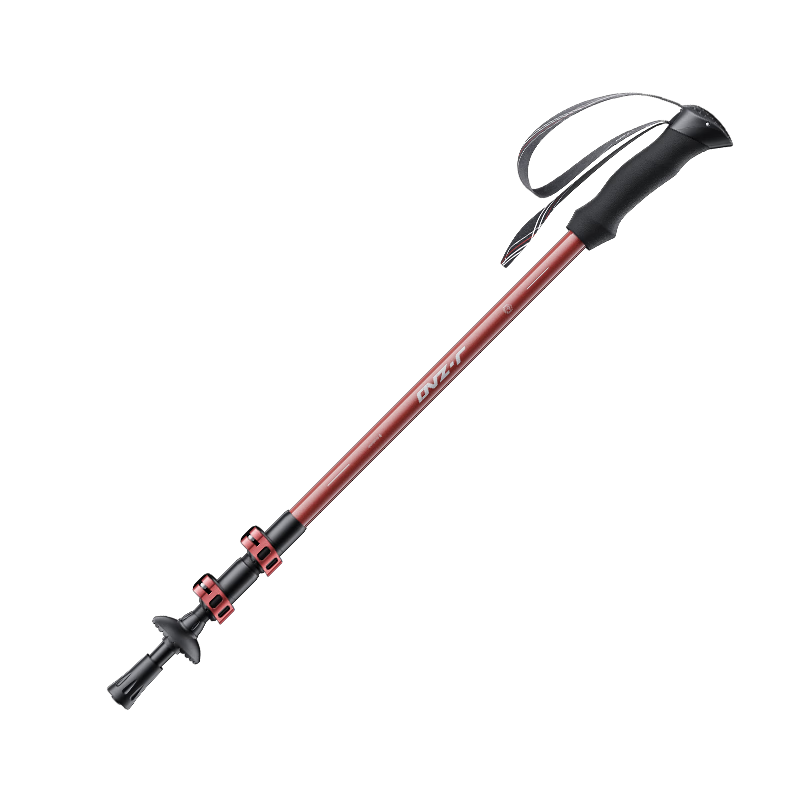 JD Original Peak Straight-Handle Series 6 Aluminum Alloy Trekking Pole, Three-Section Telescopic Outdoor Hiking Ultra-Light Walking Stick, Red