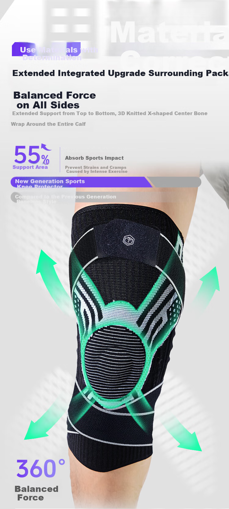 JD Original X380 Sports Knee Brace for Running And Basketball, Patella Fixation Meniscus Knee Protector, Single Piece L 13