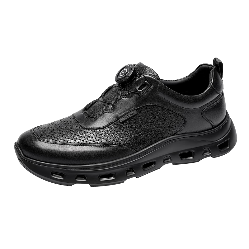 Goldlion Men's Fashion Versatile Comfortable Cushioning Sneakers Business Casual Shoes G559510353AAD Black Perforated Size 40