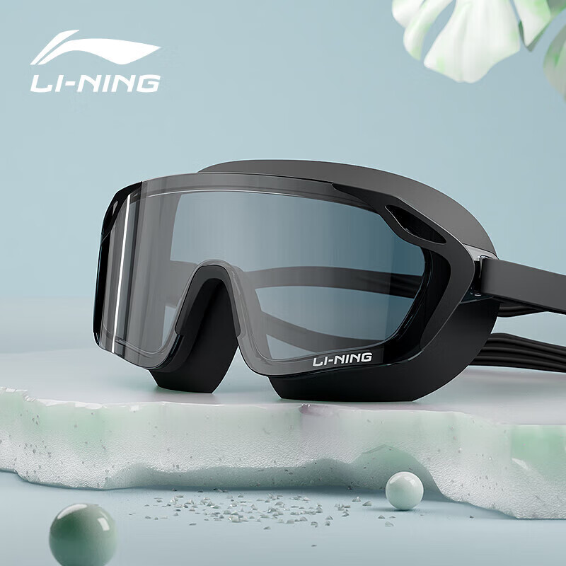 Li-Ning Swimming Goggles, High-Definition Anti-Fog Waterproof Large Frame Swim Glasses, Unisex Fashion Diving Goggles for Adults, Model 2061 Black