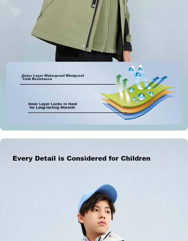TOREAD 2024 New Children's Outdoor Jacket, Fleece-Lined Windproof Breathable Coat QAWWBM93261, Rock Green, Size 150 7