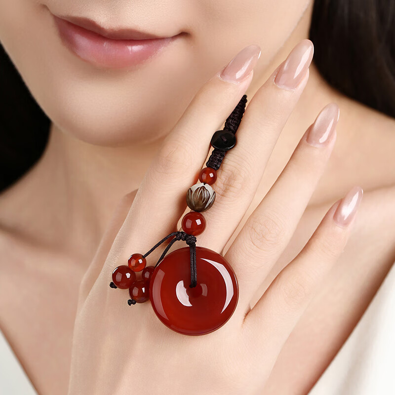 Phoenisess Jewelry Qiji Red Agate Amulet Safety Buckle Car Keychain Zodiac Year Pendant for Men and Women New Year Gift