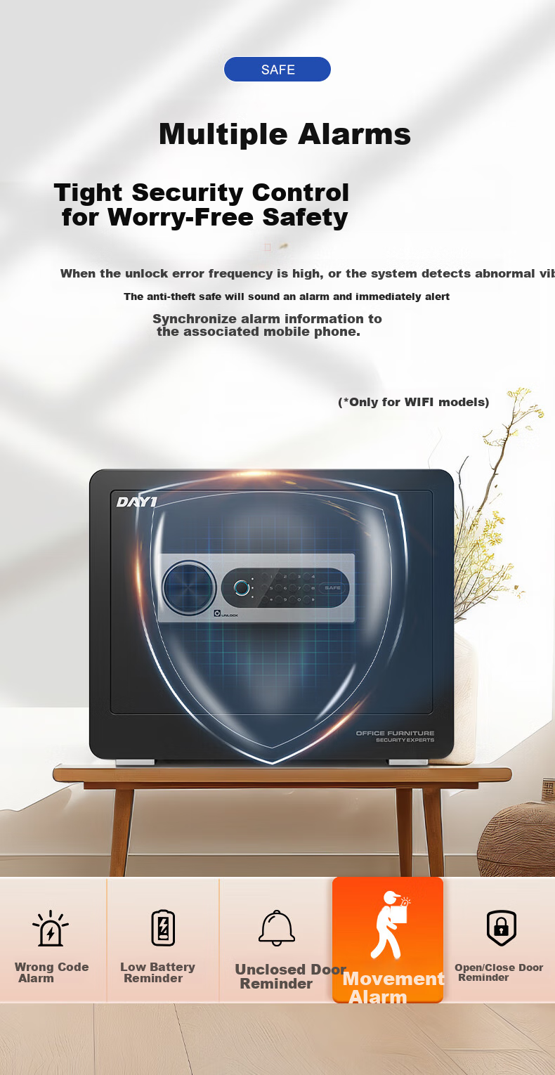 DAYI Safe, Home Small Fingerprint Password Office All-Steel Anti-Theft, Can Be Built into Wall Or Cabinet, High 35cm Obsidian Black Fingerprint 4