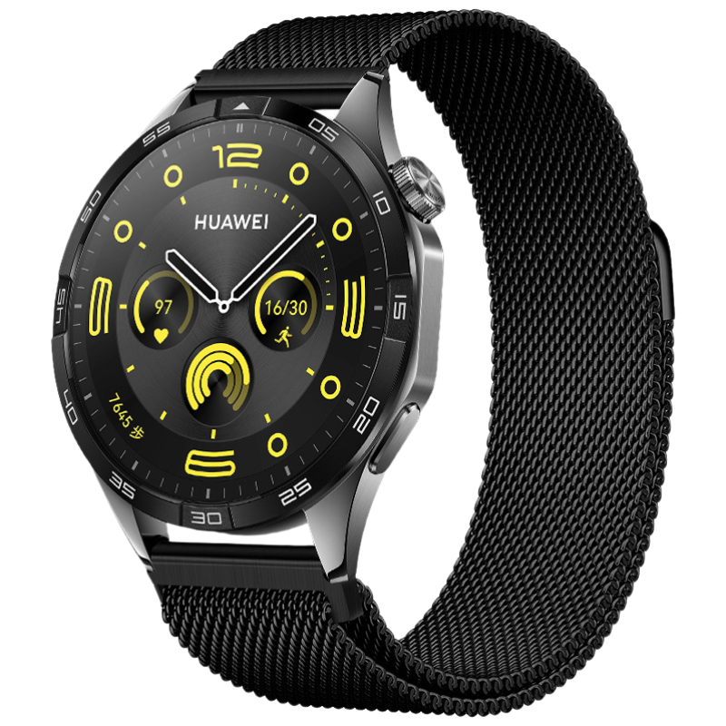 CHENSONG Compatible with Huawei GT2 Watch Strap, Sports Watch GT1/GT3/GT4 Metal Milanese Magnetic Wristband, Unisex, Black