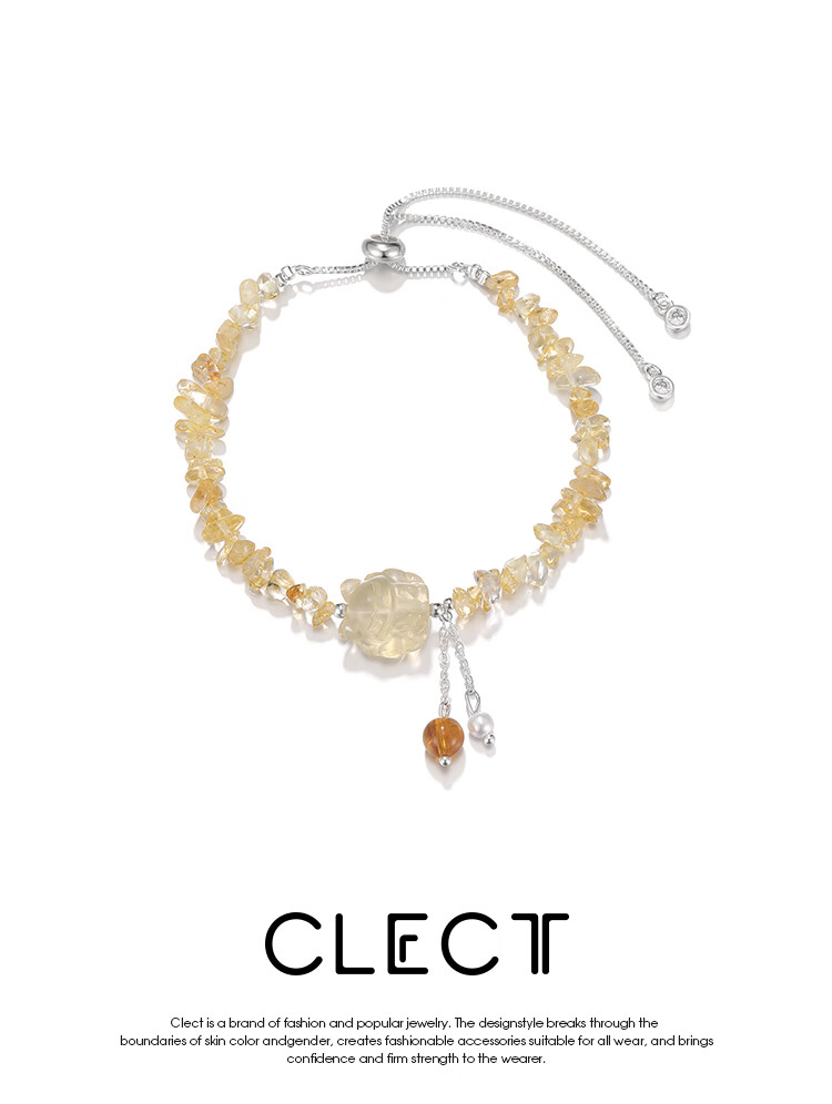 Clect Yellow Crystal Bracelet for Women, Versatile And Sweet Hand Jewelry, National Trend Light Luxury Fashion Birthday Gift for Girlfriend 1
