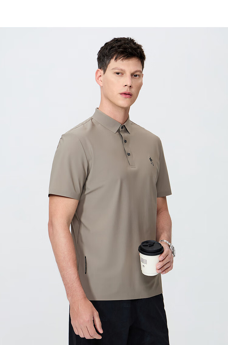 DANCING WOLVES [Quick-Dry Elastic] Summer Simple Casual Versatile Men's Short-Sleeve POLO, 211 Gray-Green, M(170) 14