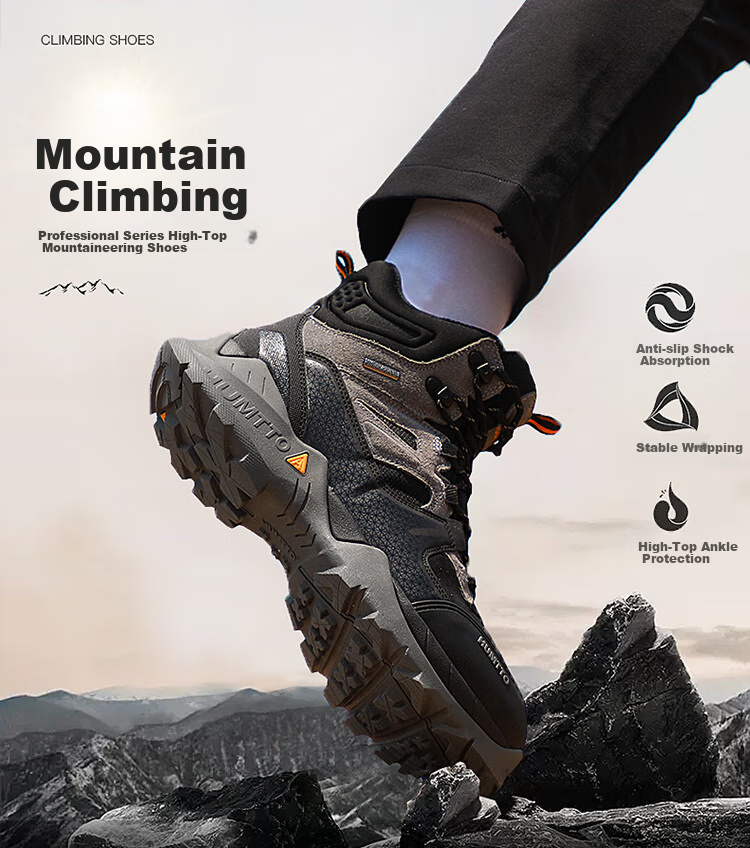 HUMTTO High-Top Waterproof Shoes for Men, Rain-Resistant Non-Slip Wear-Resistant Hiking Boots, Outdoor Trail Climbing Shoes, Black, Size 45 1