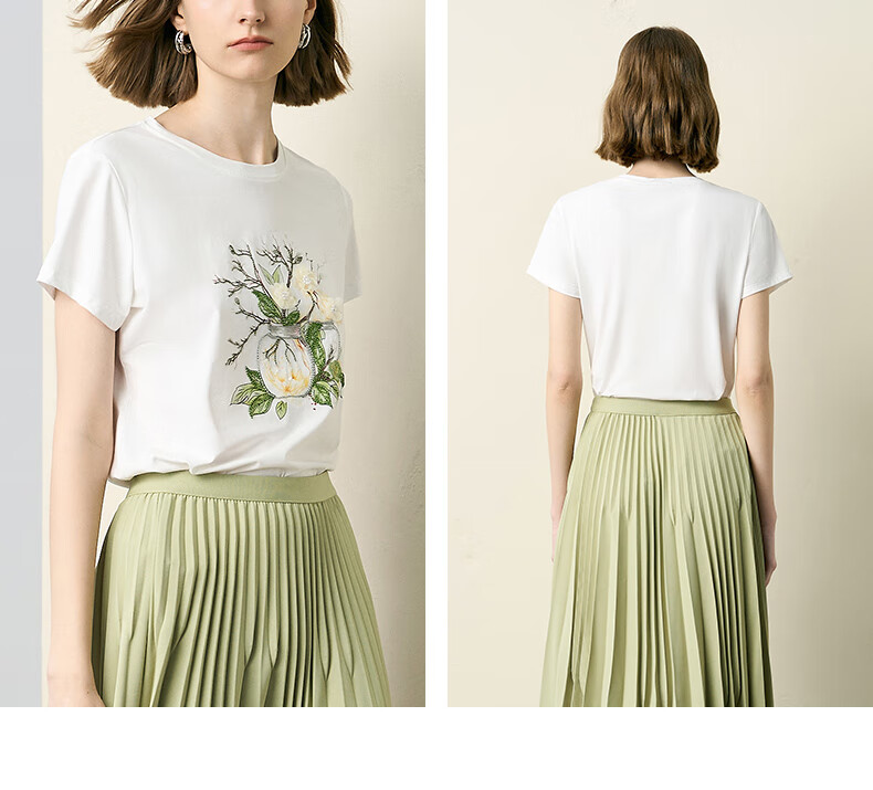 YANYEE Vintage Print Cotton Short Sleeve T-Shirt 2025 Spring Commuter Round Neck White Top for Women White 1 XL 11