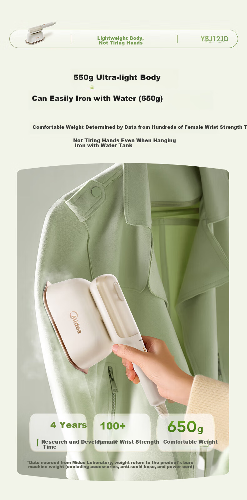 Midea Handheld Garment Steamer [Top Pressure Steam] Flat And Hanging Wet-Dry Multi-Function Electric Iron, Home Use Garment Steamer, Disinfection And Sterilization, Portable for Business Trips And Group Purchase, YBJ12JD 3