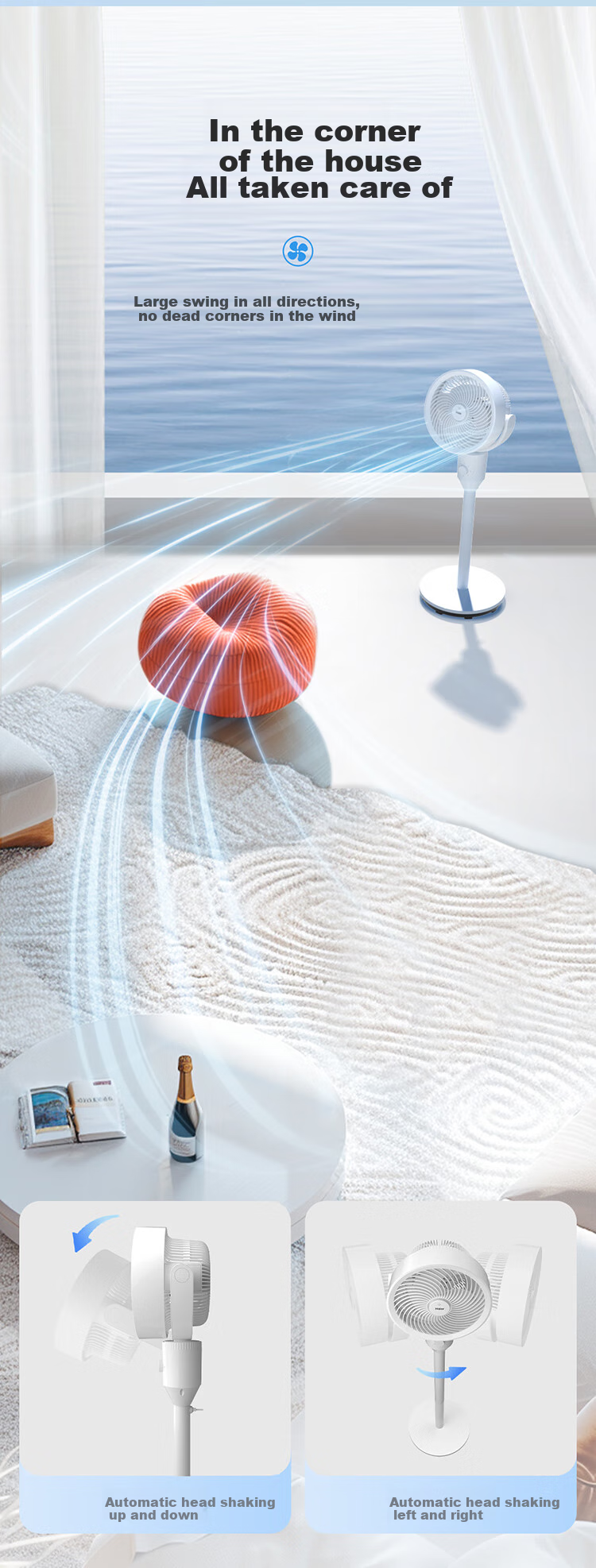 Haier [3D Oscillating] Air Circulator Fan, Home Bedroom Quiet Electric Fan with 3D Oscillation, Powerful Floor Fan, Desktop Whole-House Circulation Fan, Energy-Saving Air Conditioner Fan HFX-J00 5