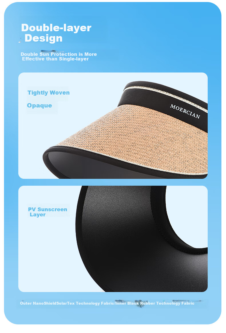 MOERCIAN Sun Protection Hat for Women, Beach Visor Cap, Summer Large Brim Black UV-Resistant Wide-Brimmed Sunhat 5