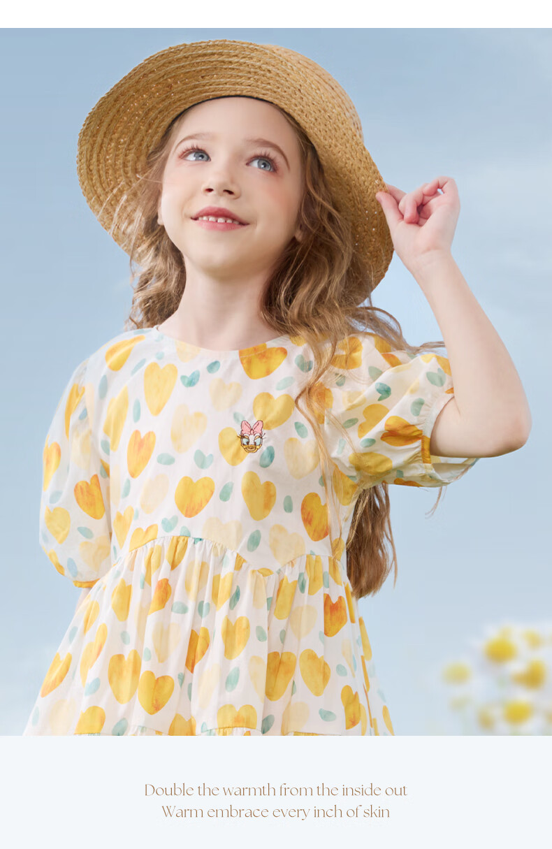 Disney Girls' Dress, Children's Summer Clothing, Big Kids' Pure Cotton Princess Dress, Stylish Floral Print Dress, 2DQ037 Light Yellow, Size 120 5