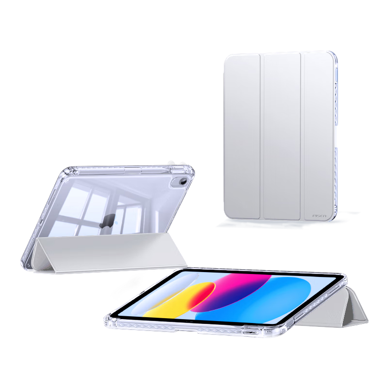 Pisen IPad Case Compatible with IPad 11/10, 11-Inch 2025 Model IPad 10th Generation Case, 10.9-Inch Slim Shockproof Case with Pencil Holder, High Transparency Tablet Protective Cover, Gray