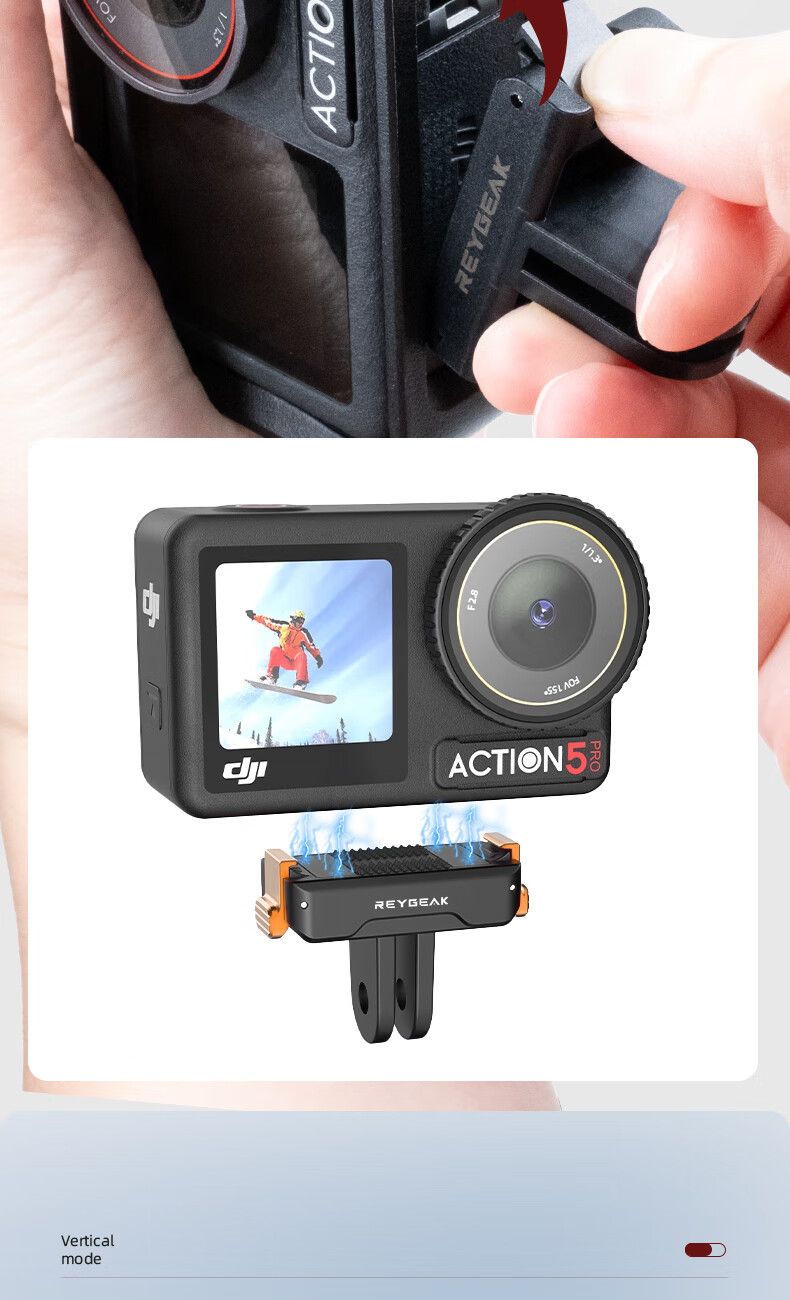 REYGEAK Quick-Release Adapter for DJI Action 4/5 Pro, Compatible with Action 3 Osmo 360 Magnetic Quick-Release Base, Cycling Gimbal, Action Camera Accessories, Adapter Bracket 4