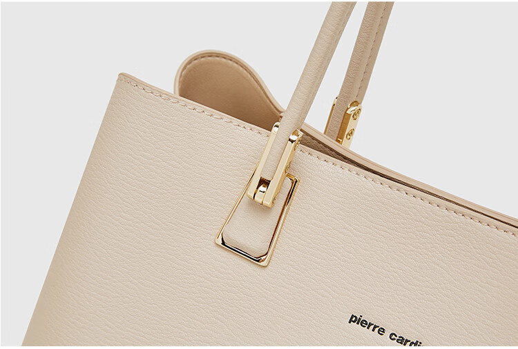 Pierre Cardin Women's Handbag, Holiday Birthday Gift, High-Quality Fashion Cowhide Tote Bag, Shoulder Crossbody Bag, Apricot Color, Gift Box Included 6