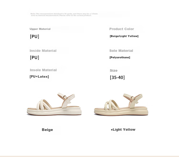ZHR Women's Sandals, French Simple Style with Thin Straps, Versatile Women's Shoes, Thick-Soled Comfortable Footwear, AY160, Light Yellow, Size 35 5