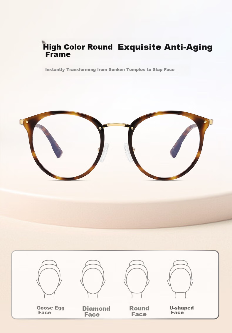 LOHO Tortoiseshell Round Frame Myopia Glasses for Women, Astigmatism Correction, Blue Light Blocking, Ultra-Lightweight, Bare-Faced Eyeglasses Frame, Professional Prescription, Zeiss Lenses 6