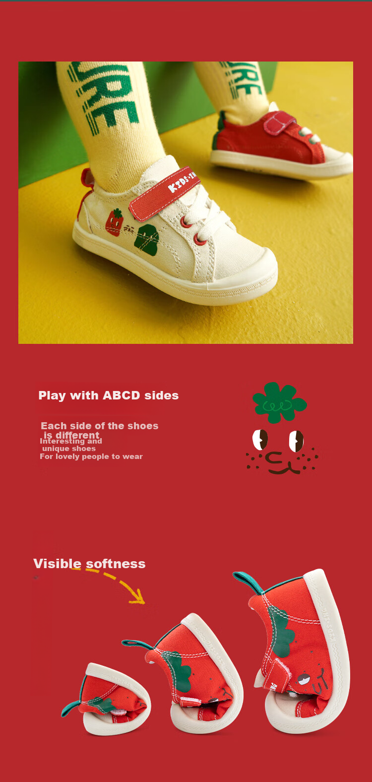 Kids.ing Cadix Baby Canvas Shoes, Spring Children's Girls' Soft-Soled Toddler Strawberry Shoes, Comfortable Cloth Shoes, Red, Size 26 2