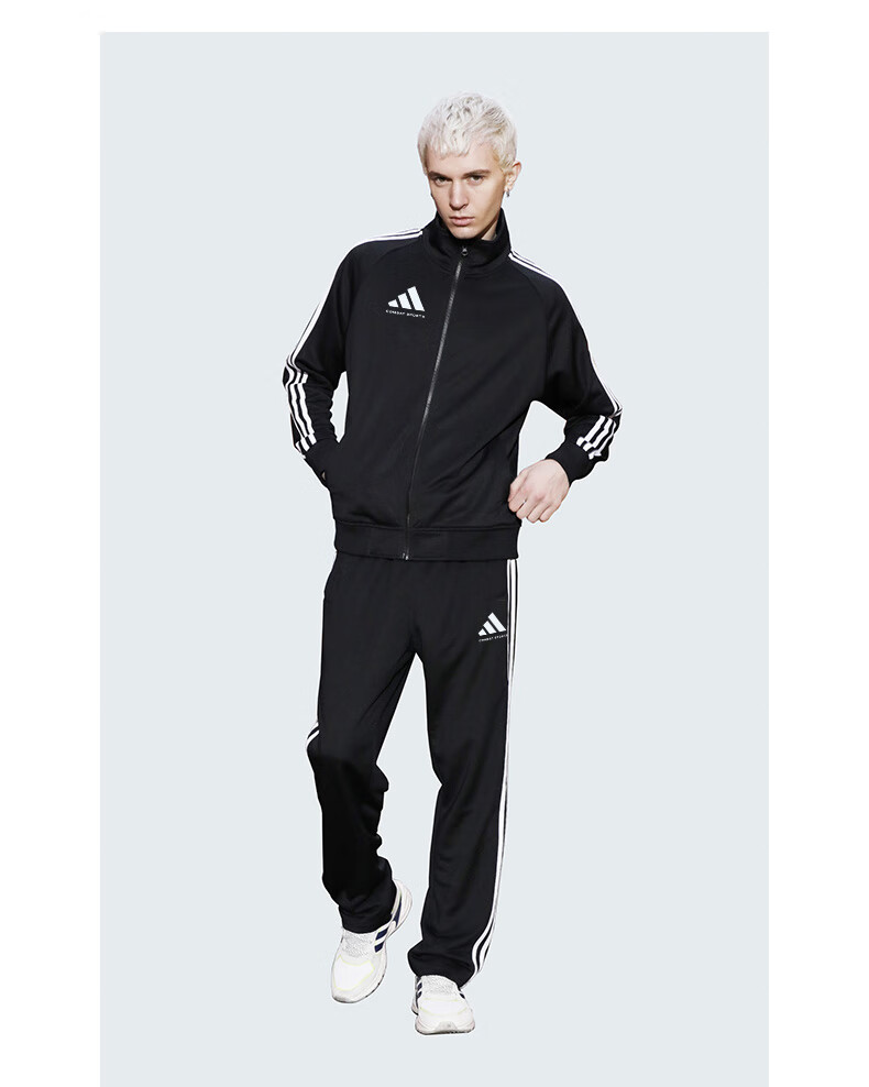 Adidas Jacket for Men And Women, Spring Running Sports Stand-Collar Zipper Jacket Sportswear, Black/white, 3XL 6