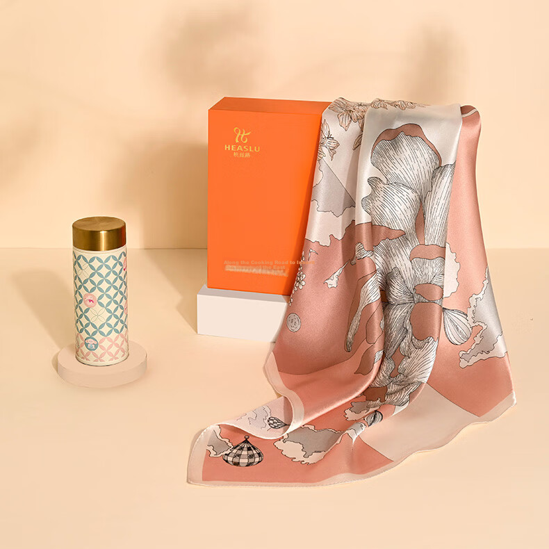 Hangsilu Mulberry Silk Women's Silk Scarf And Thermos Cup Gift Set, Practical Birthday Present for Mom, Mid-Autumn Festival Gift 9