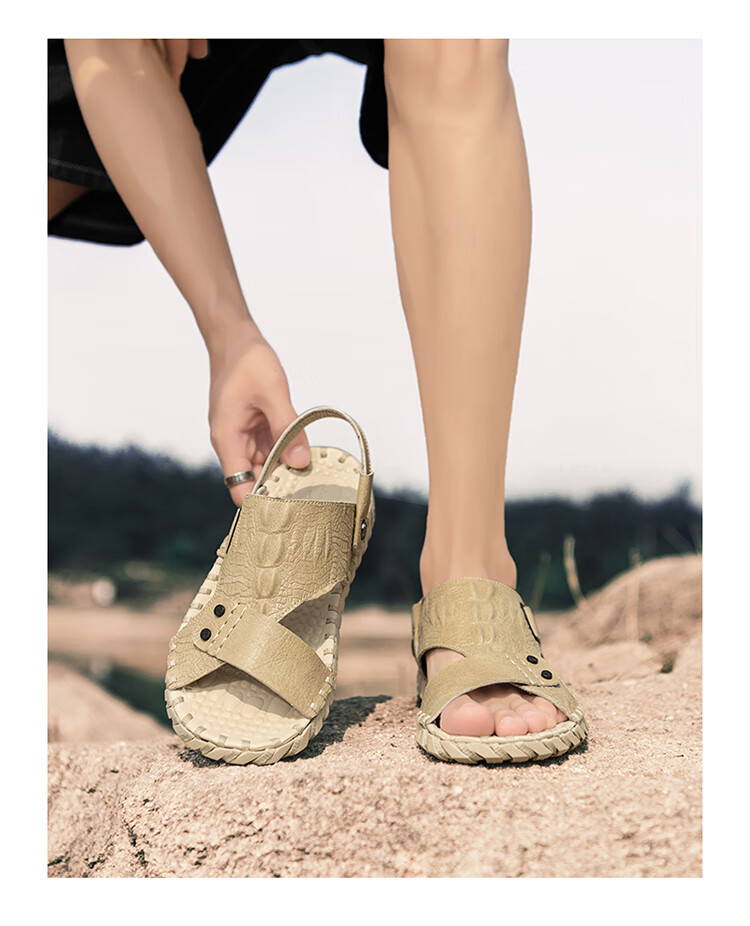 G.N.Shi Jia Father's Day Gift Men's Summer Breathable Leather Sandals Soft Sole Casual Beach Slippers 10