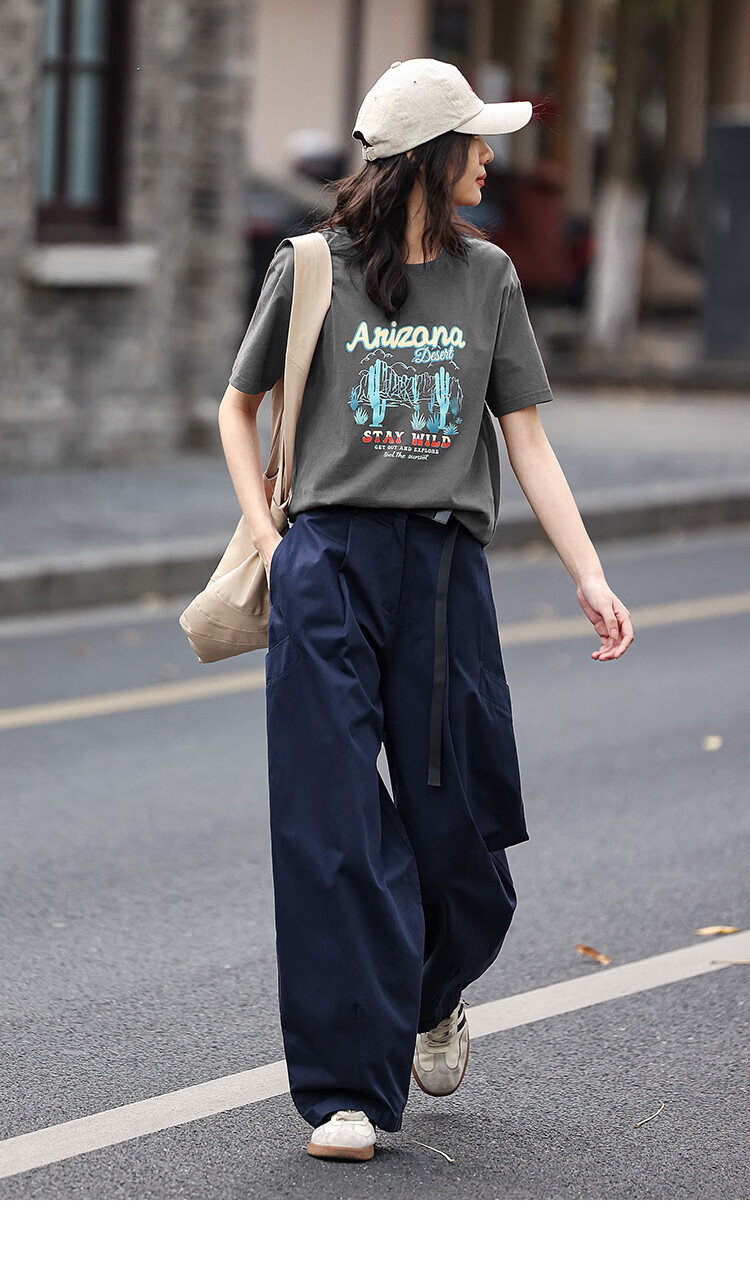 Dme [Vintage Floral Print T-Shirt], Summer Style, Grayish Blue Round Neck Decorative Short-Sleeve T-Shirt for Wome 18