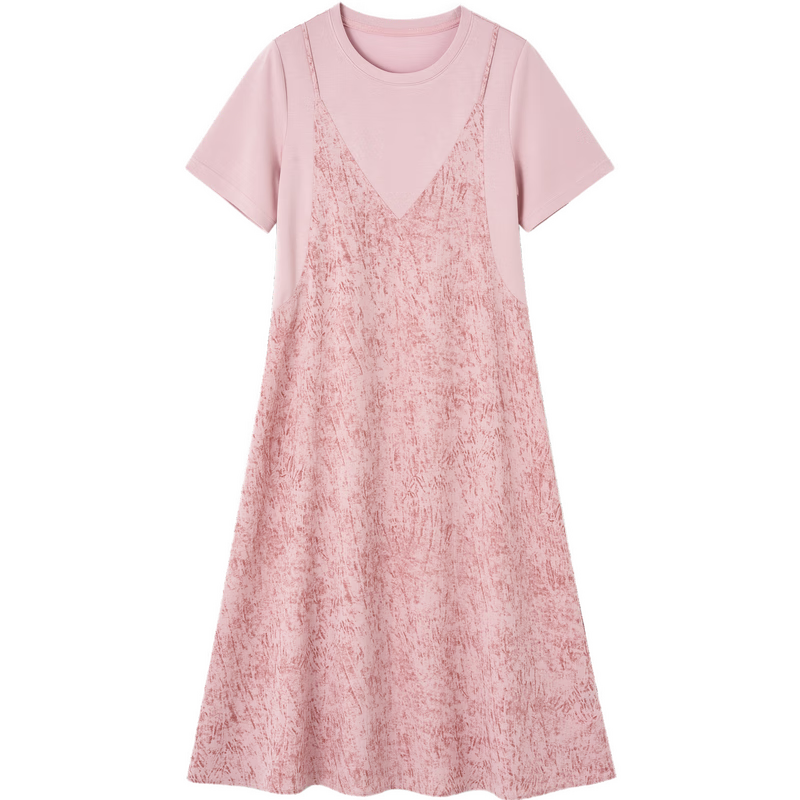 MT Artistic Tie-Dye Summer Urban Commuter Patchwork Crew Neck Short Sleeve T-Shirt A-Line Long Dress for Women